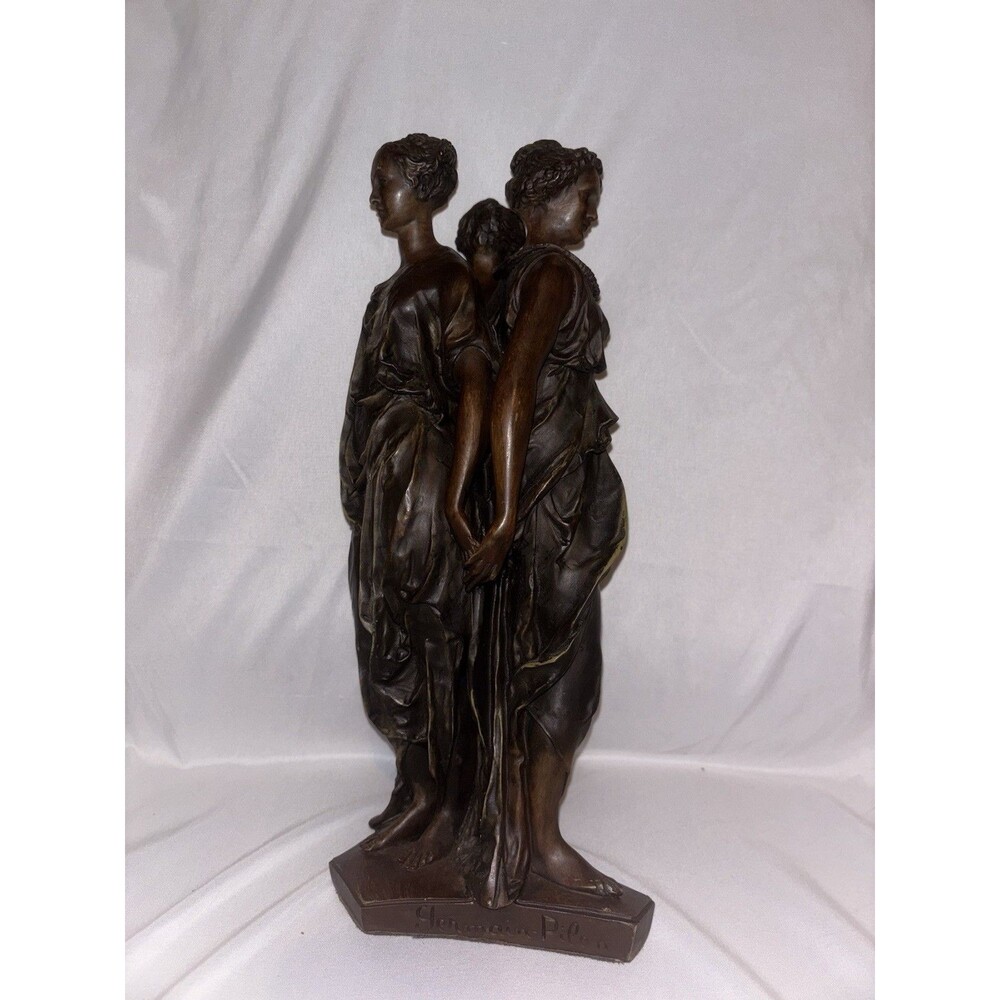 13.5” French Germain Pilon Resin Bronze-Like Sculpture 3 Three Graces Goddesses